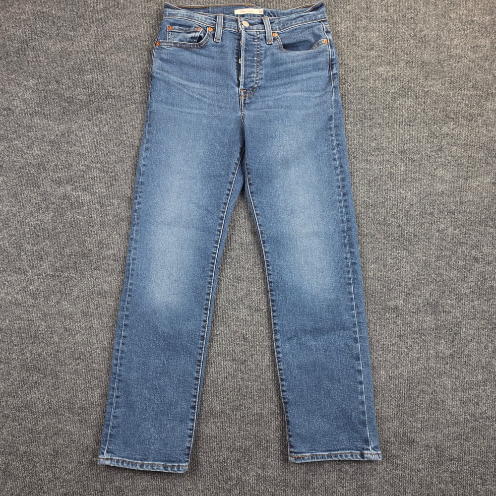 Levis Wedgie Straight Jeans Women's 28 High Rise Button Fly Stretch Denim Blue